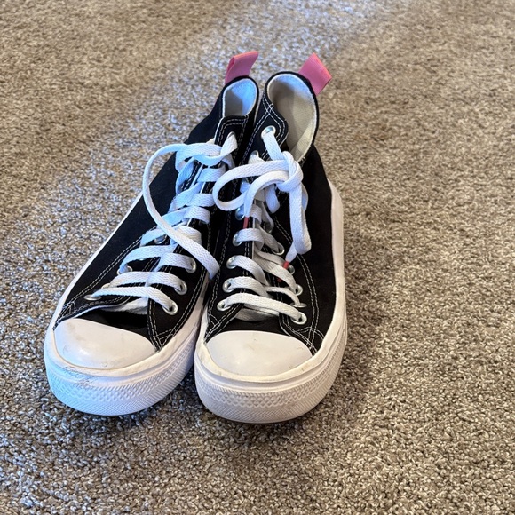Converse Other - Black Converse High-Top Sneakers with Pink Heel Tabs